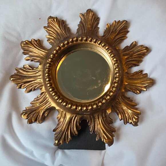 Metal Sunburst Mirror Gold-toned Decorative Picture Frame Standing Hanging - Picture 2 of 11